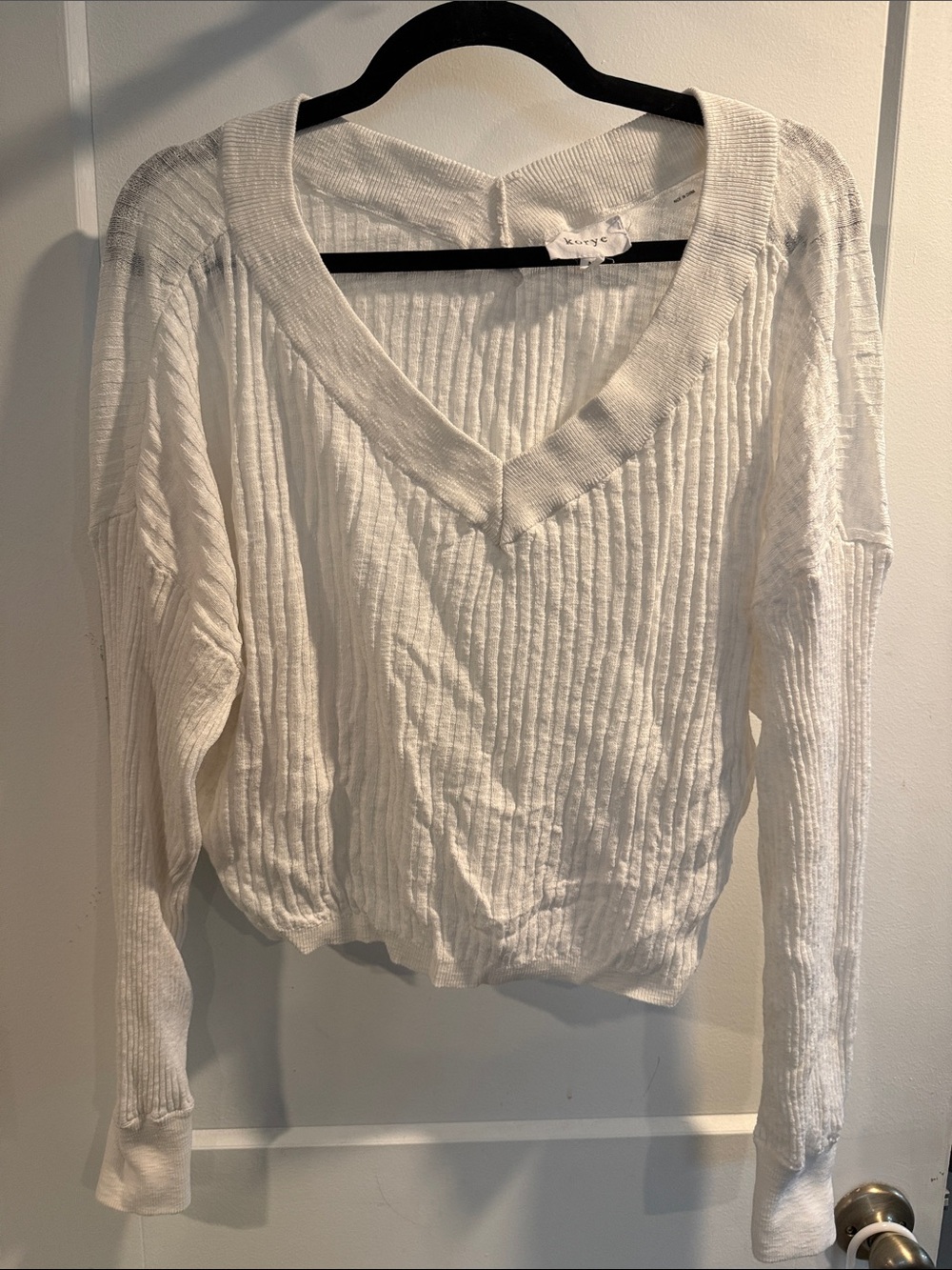V-Neck Ribbed Lightweight Sweater Top - White